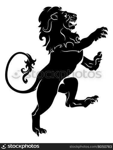 Illustration of a heraldic rampant lion on hind legs, like those found on a coat of arms