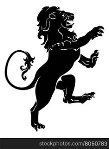 Illustration of a heraldic rampant lion on hind legs, like those found on a coat of arms