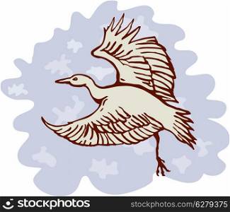 illustration of a heron crane bird flying side view on isolated white background. heron crane flying side view