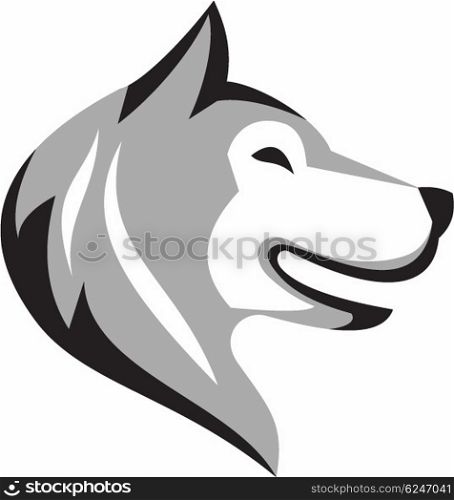 Illustration of a husky alaskan malamute wild dog wolf head profile viewed from the side set on isolated white background done in retro style.. Husky Dog Head Retro