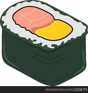 illustration of a Japanese food icon, rice ball sushi roll with meat and egg filling. creative drawing 