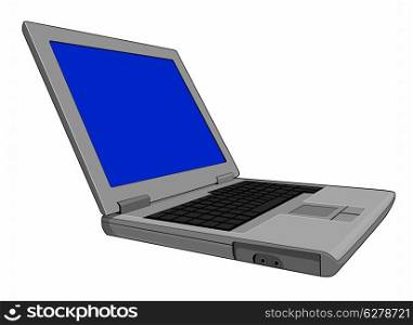Illustration of a laptop with a blue screen done in retro style.