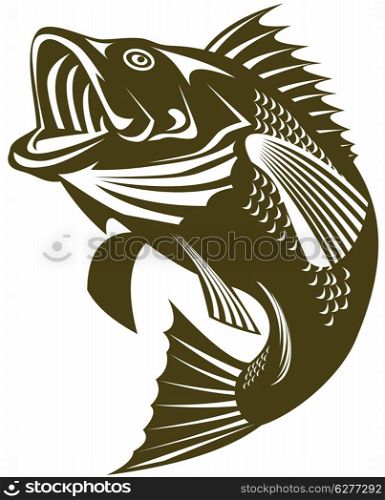 illustration of a largemouth bass jumping done in retro style. largemouth bass jumping