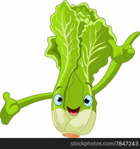 Illustration of a lettuce Character Presenting Something