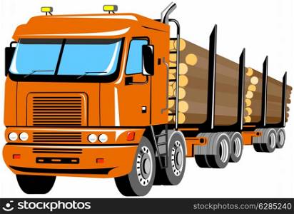 illustration of a logging truck lorry done in retro style on isolated background. logging truck lorry