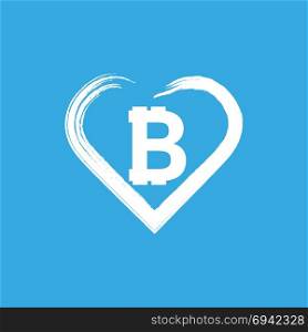 Illustration of a long shadow heart with a bitcoin sign. Illustration of a long shadow heart with a bitcoin sign. Vector