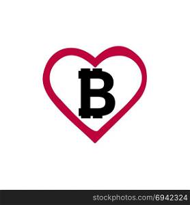 Illustration of a long shadow red heart with a bitcoin sign. Illustration of a long shadow red heart with a bitcoin sign. Vector