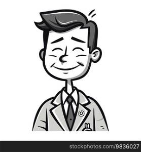 Illustration of a male doctor wearing a lab coat. smiling and looking at the camera