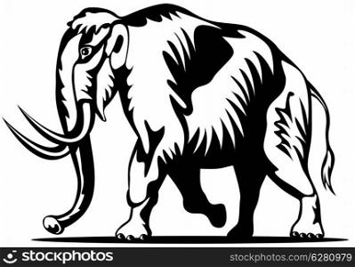Illustration of a mammoth standing side view isolated on white background done in retro style. . Mammoth Side View