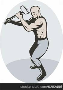 illustration of a Man about to swing an axe.. Man about to swing an axe