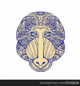 Illustration of a Mandrill Head Front view done in hand sketch drawing Mandala style.. Mandrill Head Front Mandala