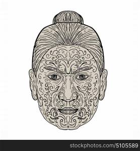 Illustration of a Maori Face with Moko facial Tattoo done in Drawing sketch style.. Maori Face with Moko facial Tattoo