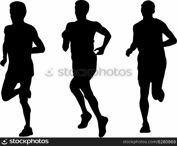 illustration of a marathon runner running jogging silhouettes on isolated white background. marathon runner running silhouette