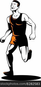 Illustration of a marathon runner track and field athlete running done in retro style.