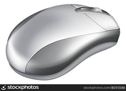 Illustration of a metallic silver mouse with wheel