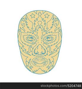 Illustration of a mexican Luchador Lucha Libre wrestler Mask Front View done in line Drawing style on isolated background.. Luchador Lucha Libre Mask