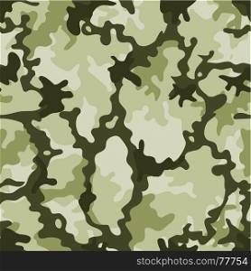 Illustration of a military camouflage with green shades for army background and camo wallpapers. Seamless Military Camouflage