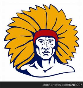 Illustration of a native American chief isolated done in retro style. . Native American Chief