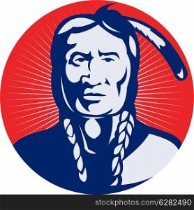 illustration of a native american indian chief facing front view.. native american indian chief facing front