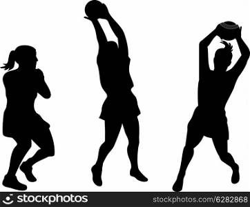 illustration of a netball player catching with ball in background . netball player catching ball