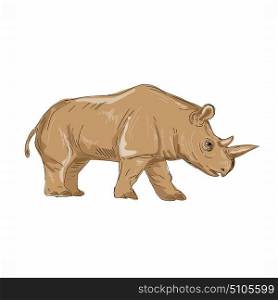Illustration of a Northern White Rhinoceros Side view done in hand sketch Drawing style.. Northern White Rhinoceros Side Drawing