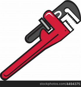Illustration of a pipe wrench set on isolated white background done in retro style. . Pipe Wrench Retro