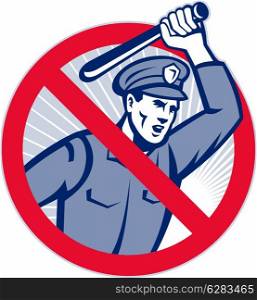 Illustration of a police officer wielding a truncheon nightstick baton set inside sign that means stop police brutality.&#xA;&#xA;