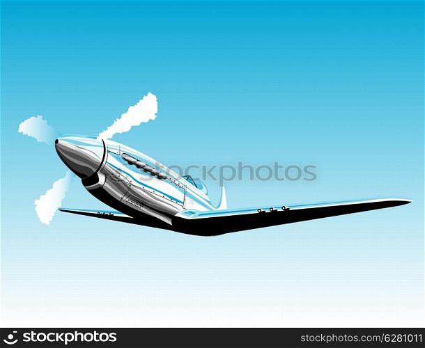 illustration of a propeller airplane fighter mustang plane on isolated background. propeller airplane retro