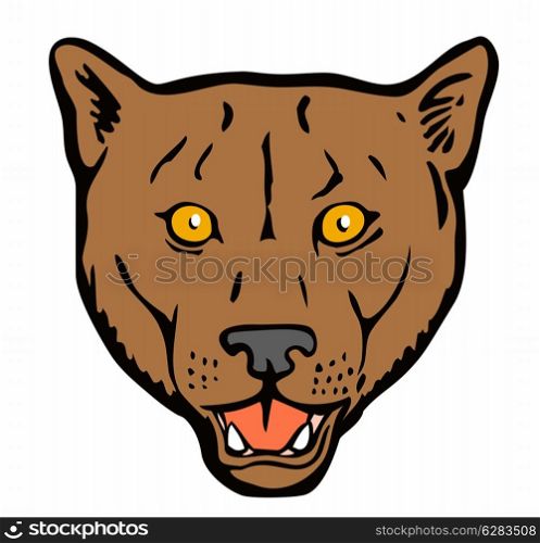 Illustration of a puma head done in retro woodcut style.