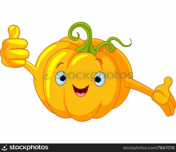 Illustration of a Pumpkin Character giving thumbs up