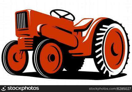 Illustration of a red tractor on isolated white background done in retro style.