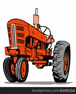 Illustration of a red tractor on isolated white background done in retro style.