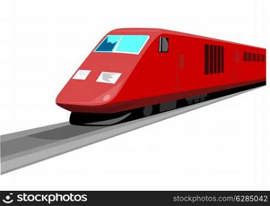 Illustration of a red train viewed from the front done in retro style on isolated white background.