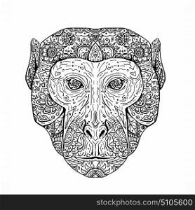 Illustration of a Rhesus Macaque Head viewed from Front done in hand sketch drawing Mandala style.. Rhesus Macaque Head Front Mandala