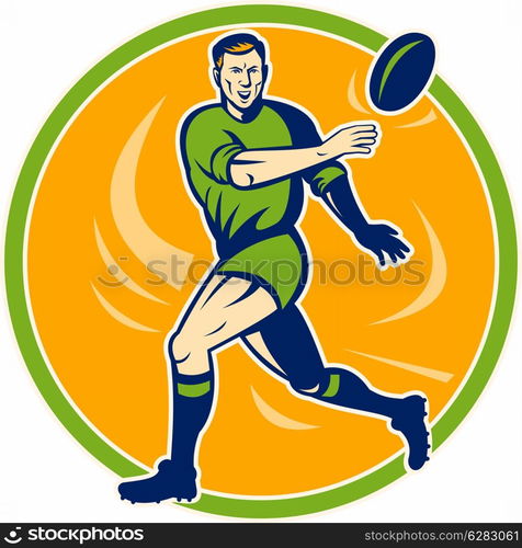 illustration of a Rugby player running and passing ball. Rugby player running and passing ball