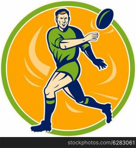 illustration of a Rugby player running and passing ball. Rugby player running and passing ball