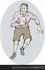 illustration of a rugby player running with ball done in cartoon style. rugby player running with ball