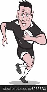 illustration of a rugby player running with ball done in cartoon style on isolated background.&#xA;