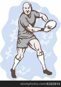 illustration of a Rugby Player Running With Ball front on isolated background.. Rugby Player Running With Ball