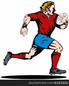 illustration of a rugby player running with the ball on isolated background . rugby player running with the ball