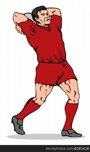 Illustration of a rugby player throwing lineout ball done in retro style.