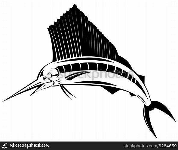 Illustration of a sailfish fish jumping.