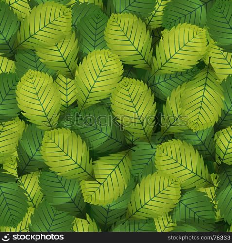 Illustration of a seamless background with spring or summer green hazel leaves, ornament for nature wallpaper on textile and furniture. Seamless Spring Hazel Leaves