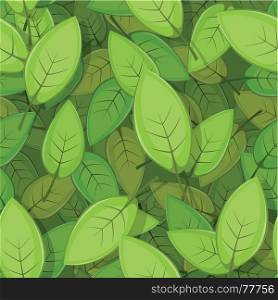 Illustration of a seamless background with spring or summer green leaves for nature wallpaper. Seamless Green Spring Leaves Background