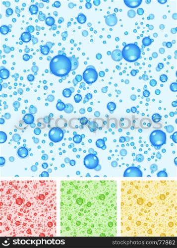 Illustration of a seamless fresh water element, liquid, beverage or drinks underwater backgrounds with several bubbles layers. Seamless Water Bubbles Background