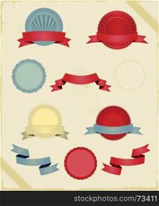 Illustration of a series of design grunge vintage ribbons, banners, labels, shields and seal stamper. Vintage Ribbons And Banners Series