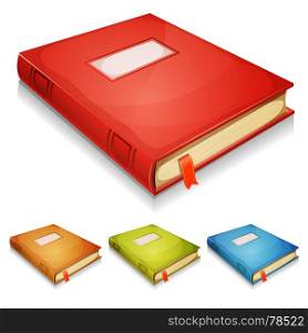 Illustration of a set of album books with red, golden yellow, green and blue cover, isolated on white background. Book Album Set