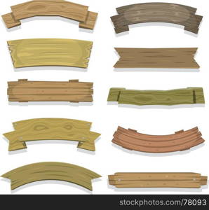 Illustration of a set of cartoon spring wooden award ribbon and texas ranch banners, for agriculture and farm seal and certificates. Cartoon Wood Banners And Ribbons