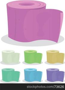 Illustration of a set of colored cartoon toilet paper for hygiene. Toilet Paper Set