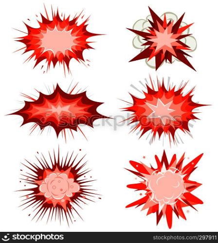 Illustration of a set of comic book explosion, blast and other cartoon fire bomb, bang and exploding symbols. Vector eps and high resolution jpeg files included. Comic Book Explosion, Bombs And Blast Set